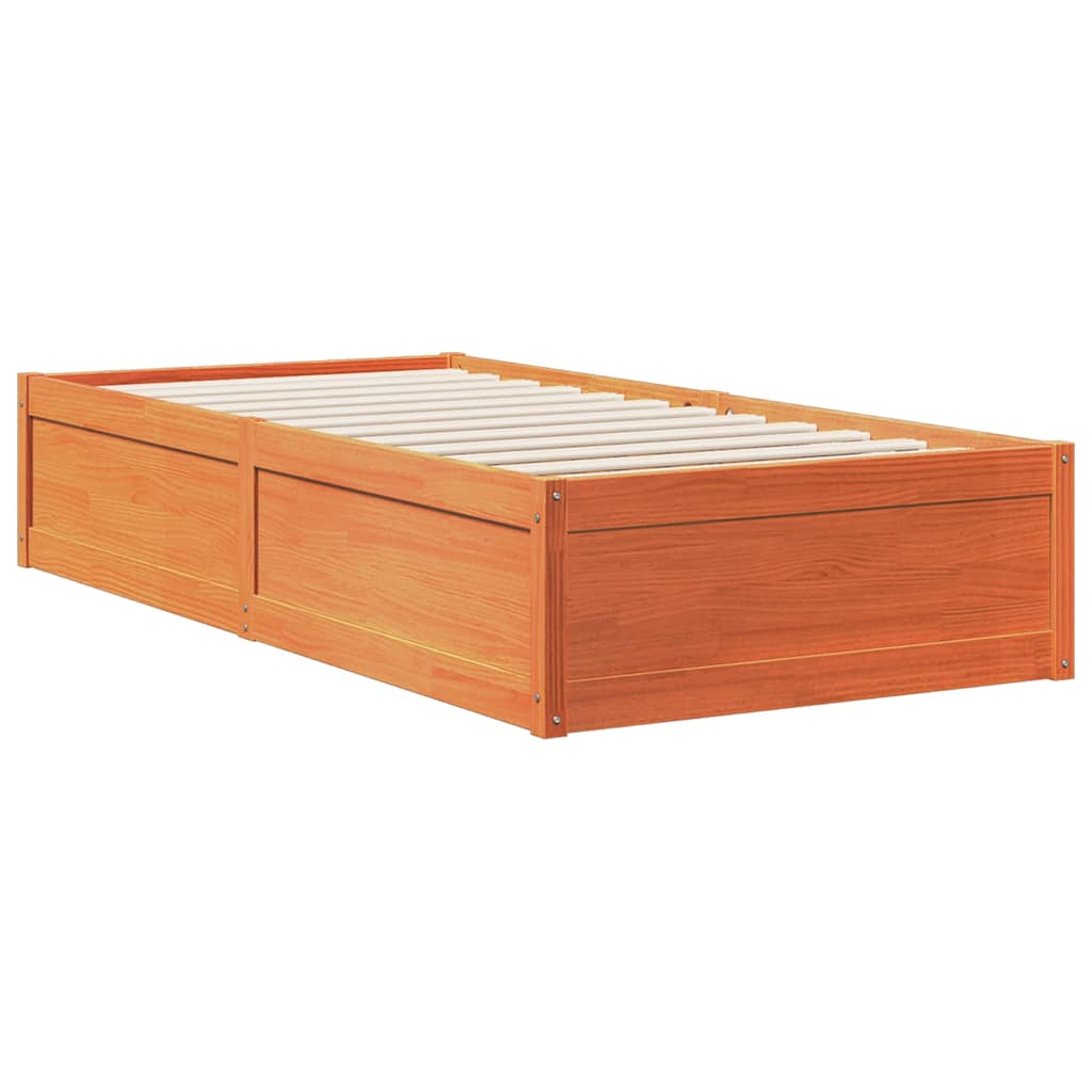 Lit bibliothèque sans matelas cire marron 90x190 cm pin massif - XIOS