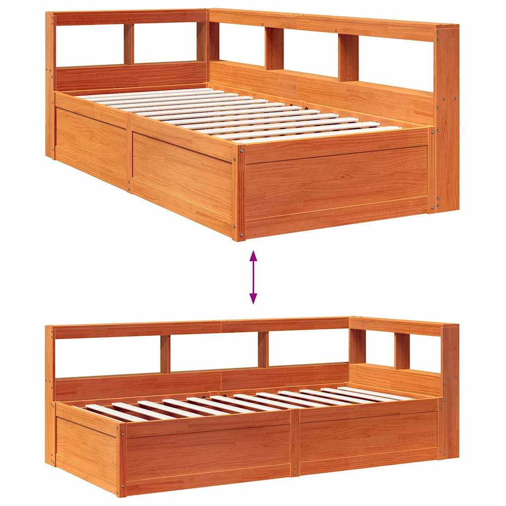 Lit bibliothèque sans matelas cire marron 90x190 cm pin massif - XIOS