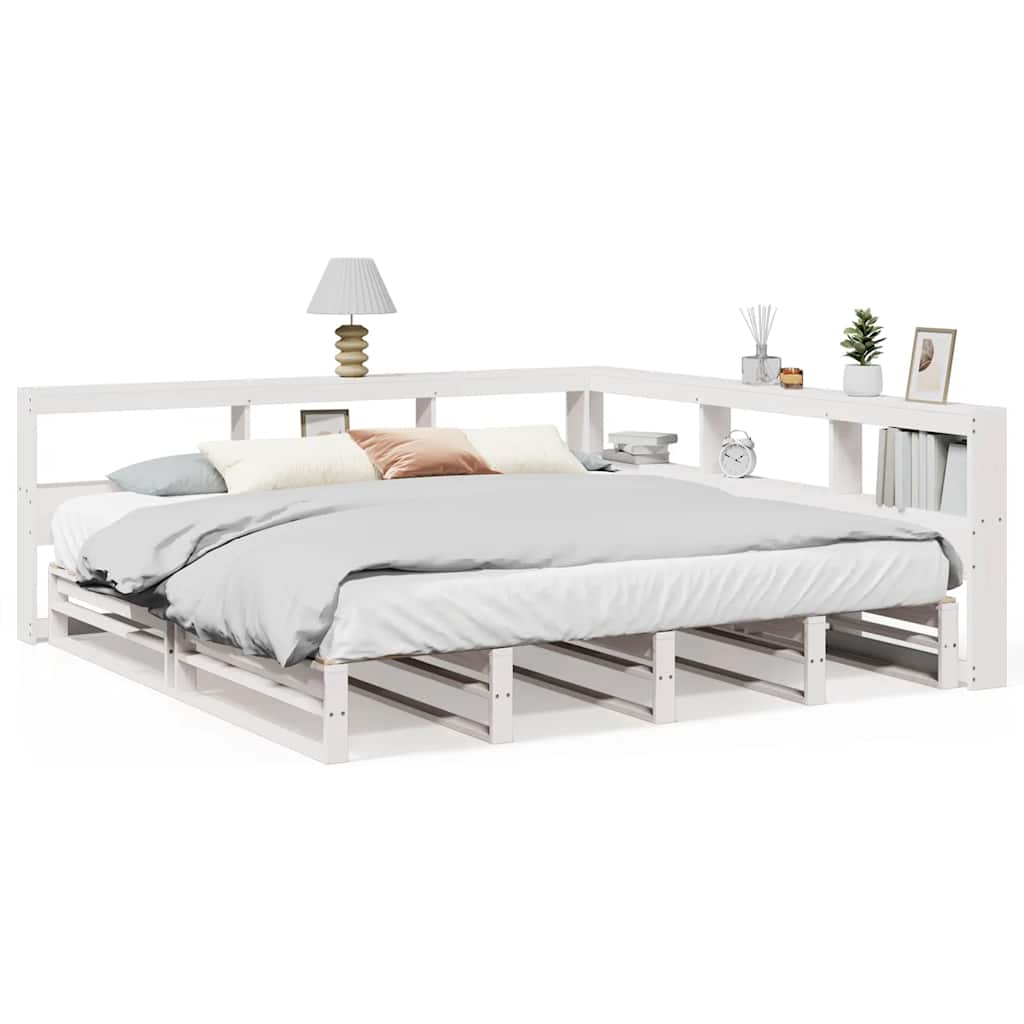 Lit bibliothèque sans matelas blanc 200x200 cm bois pin massif - XIOS