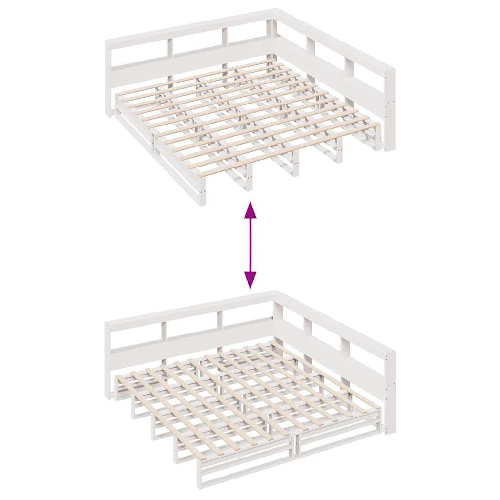 Lit bibliothèque sans matelas blanc 200x200 cm bois pin massif - XIOS