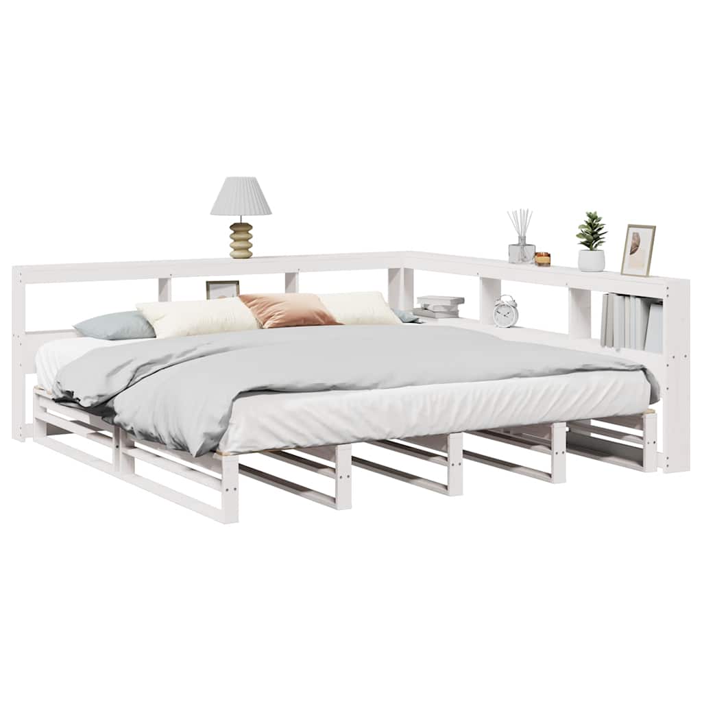 Lit bibliothèque sans matelas blanc 200x200 cm bois pin massif - XIOS