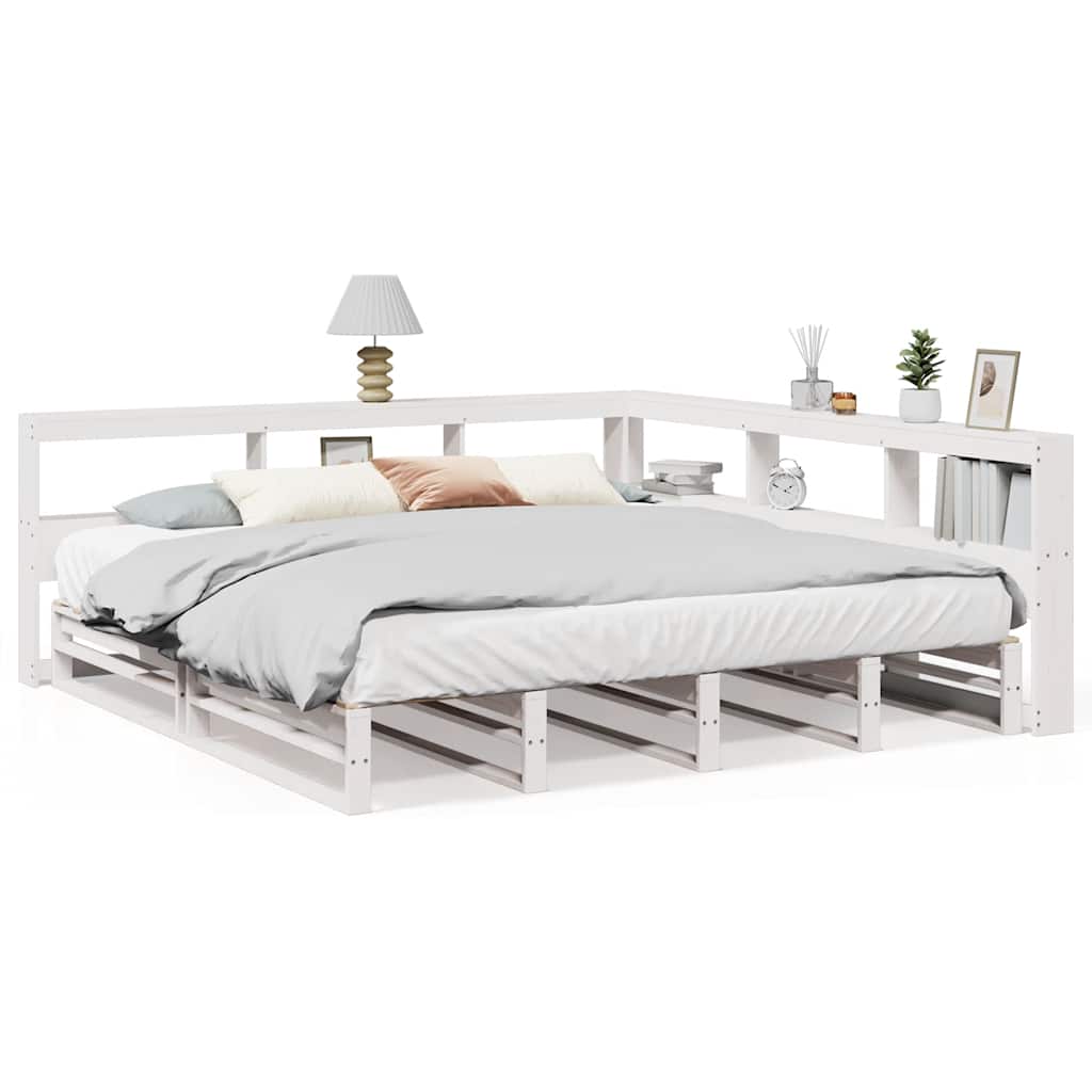 Lit bibliothèque sans matelas blanc 180x200 cm bois pin massif - XIOS