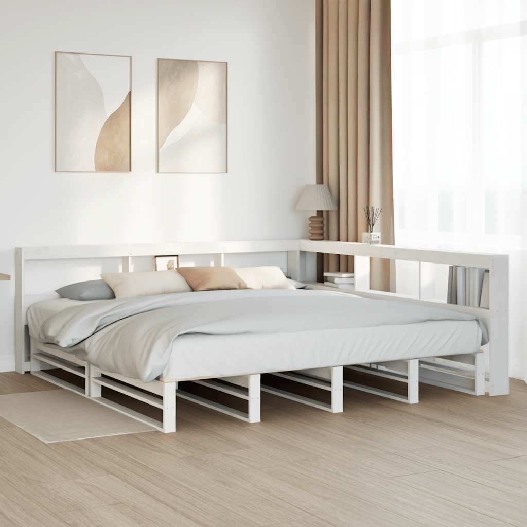 Lit bibliothèque sans matelas blanc 180x200 cm bois pin massif - XIOS