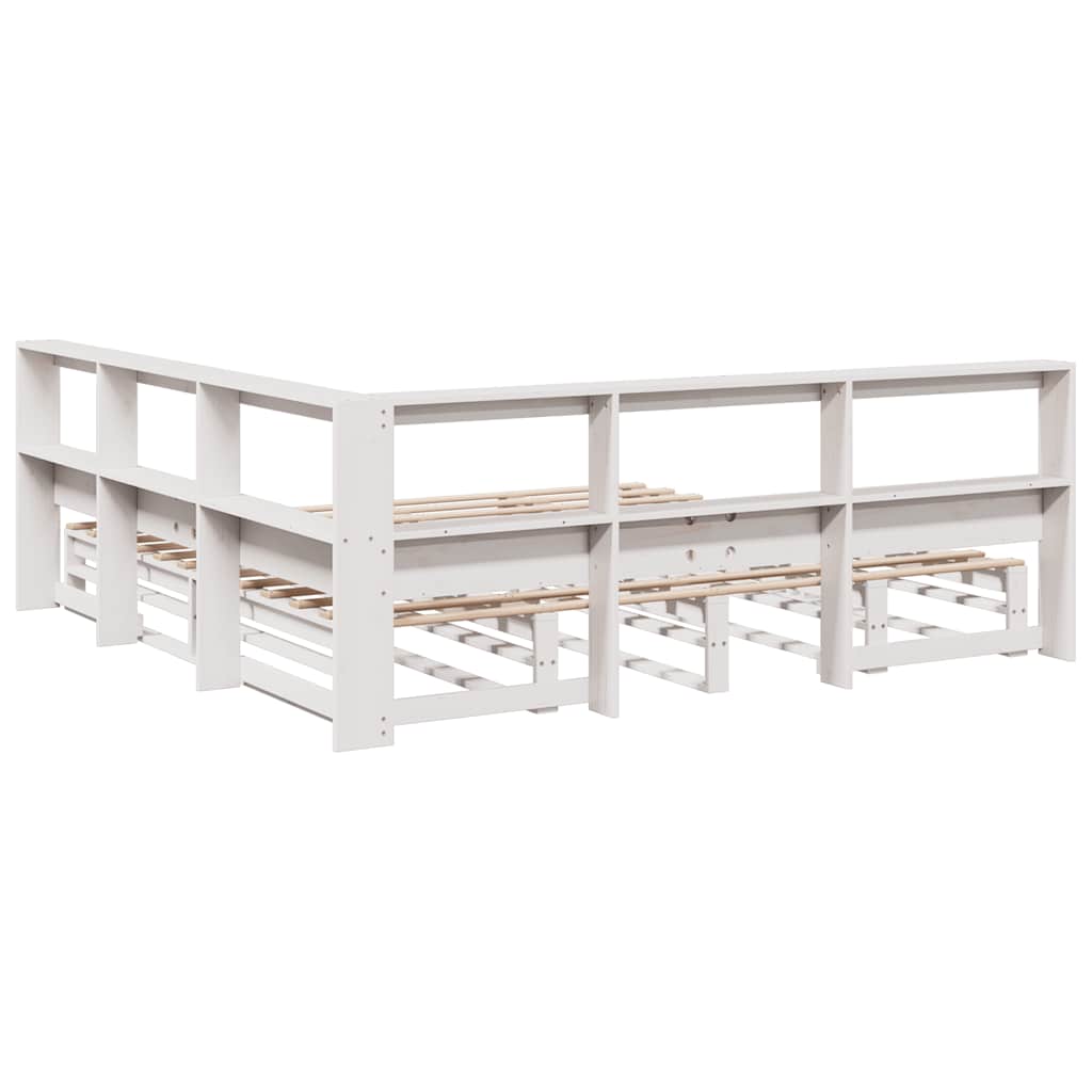 Lit bibliothèque sans matelas blanc 180x200 cm bois pin massif - XIOS