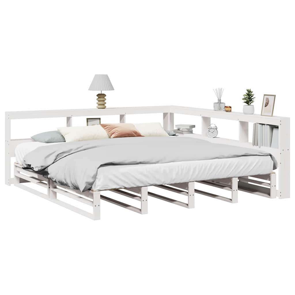 Lit bibliothèque sans matelas blanc 180x200 cm bois pin massif - XIOS