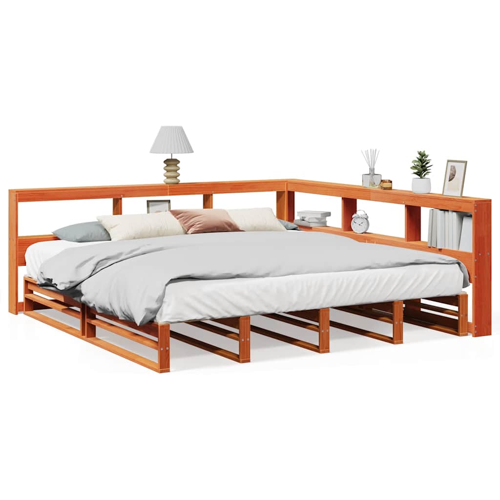Lit bibliothèque sans matelas cire marron 180x200 cm pin massif - XIOS