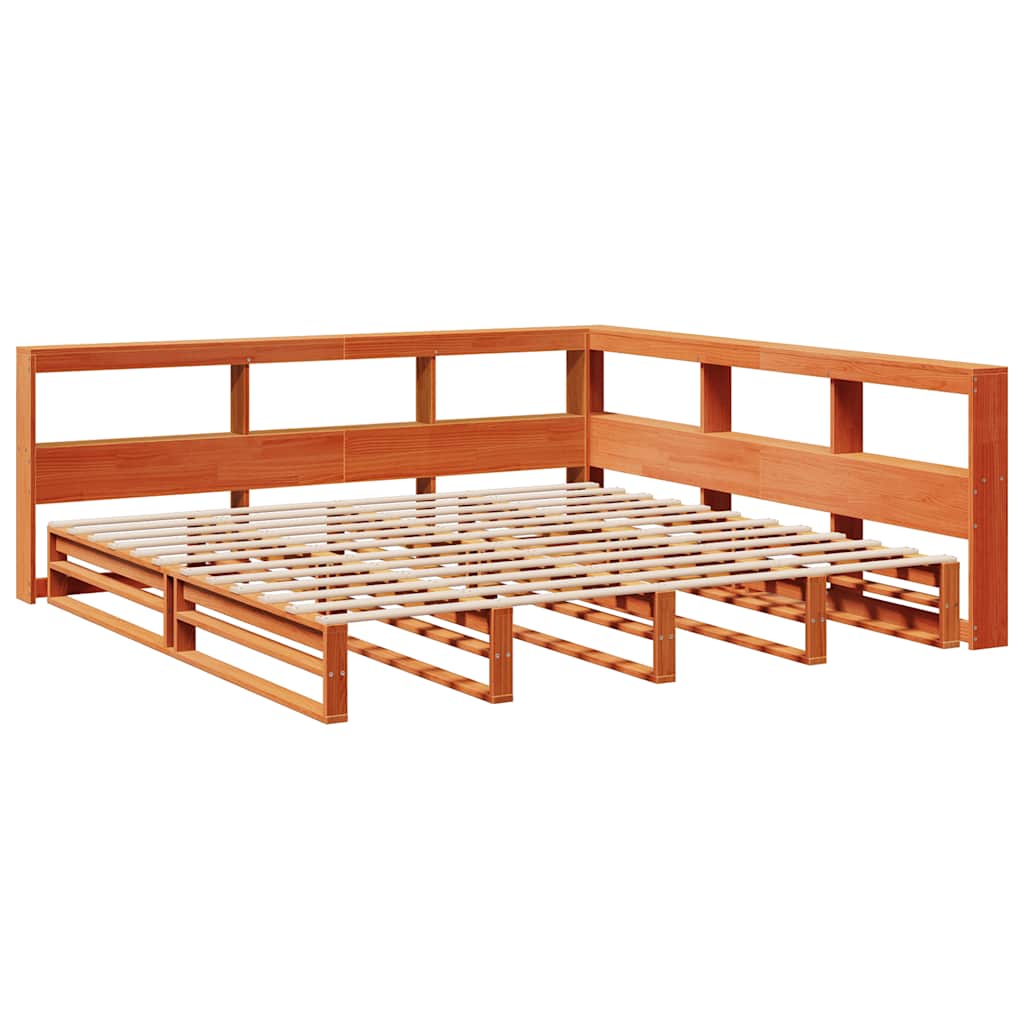 Lit bibliothèque sans matelas cire marron 180x200 cm pin massif - XIOS