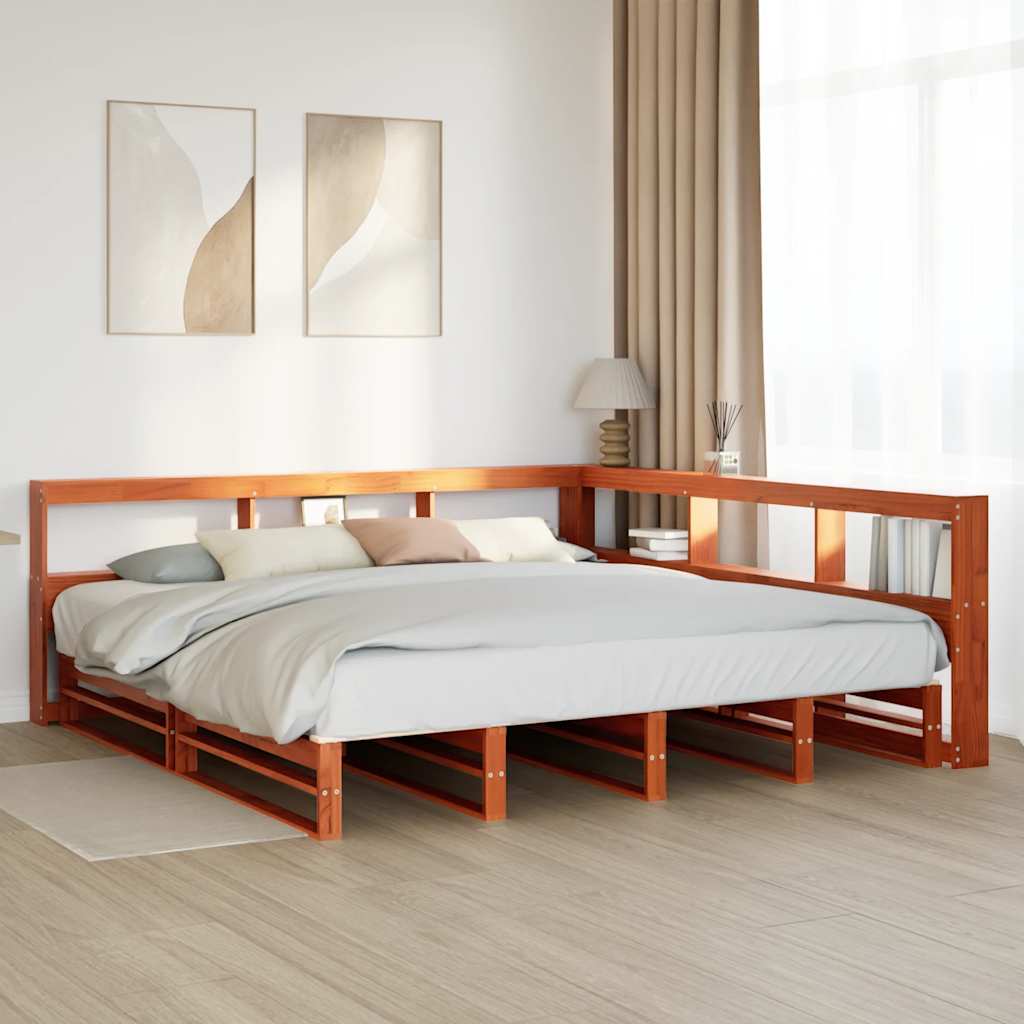 Lit bibliothèque sans matelas cire marron 180x200 cm pin massif - XIOS