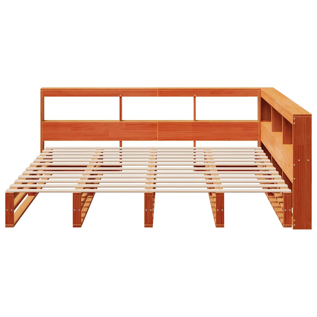 Lit bibliothèque sans matelas cire marron 180x200 cm pin massif - XIOS