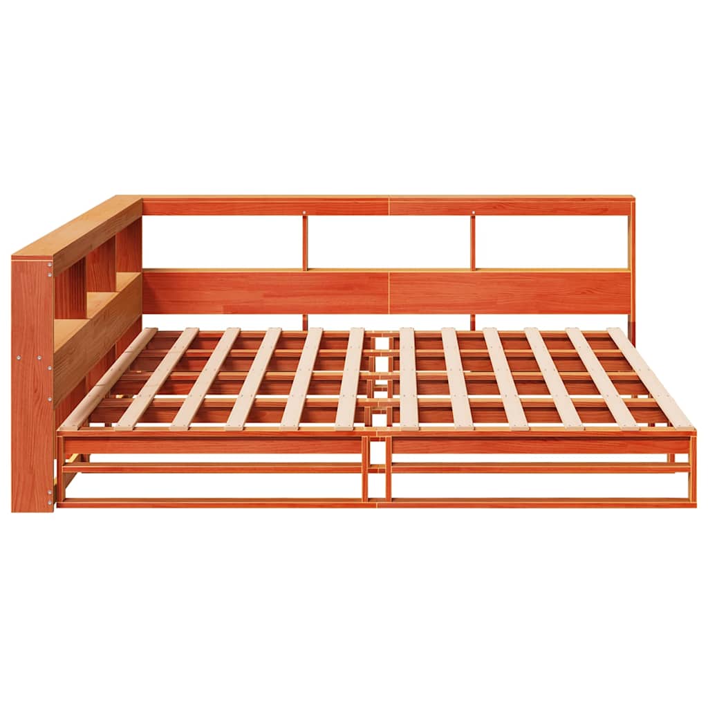 Lit bibliothèque sans matelas cire marron 180x200 cm pin massif - XIOS