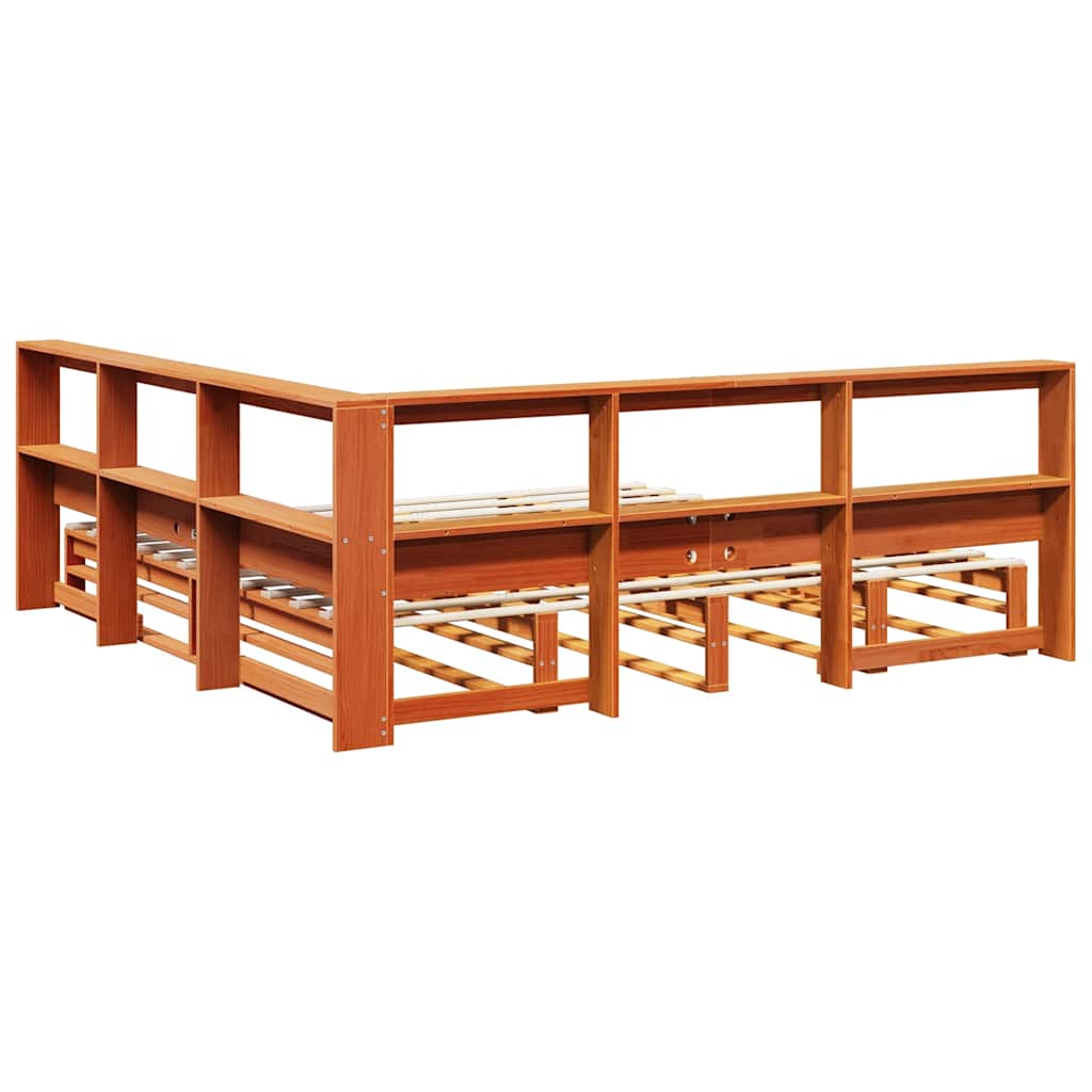 Lit bibliothèque sans matelas cire marron 180x200 cm pin massif - XIOS