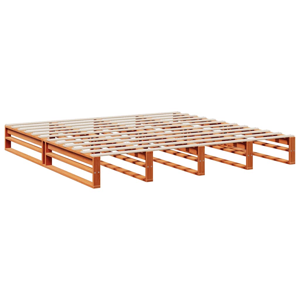 Lit bibliothèque sans matelas cire marron 180x200 cm pin massif - XIOS