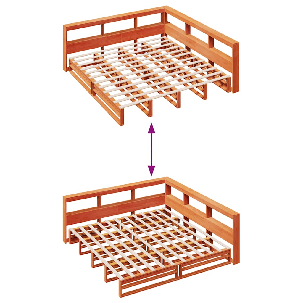Lit bibliothèque sans matelas cire marron 180x200 cm pin massif - XIOS