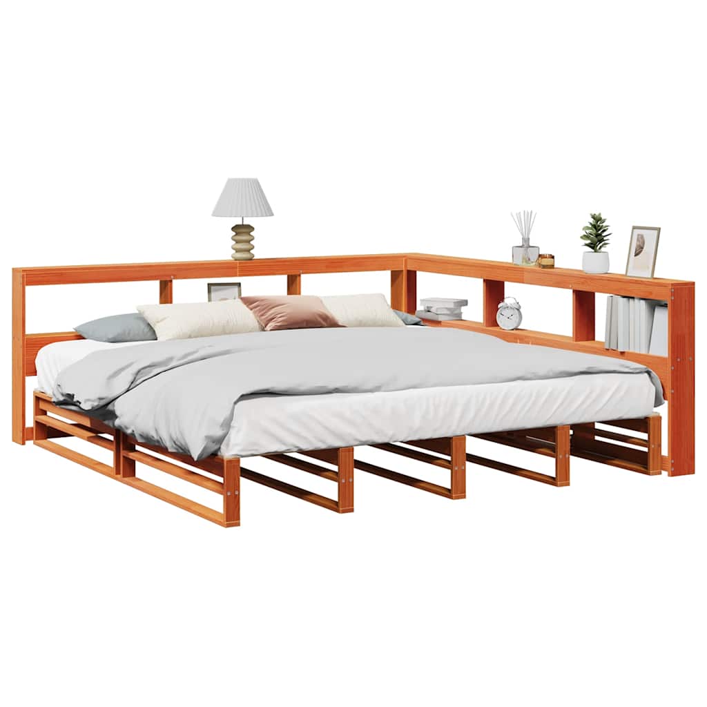 Lit bibliothèque sans matelas cire marron 180x200 cm pin massif - XIOS