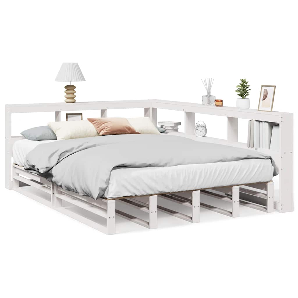 Lit bibliothèque sans matelas blanc 160x200 cm bois pin massif - XIOS