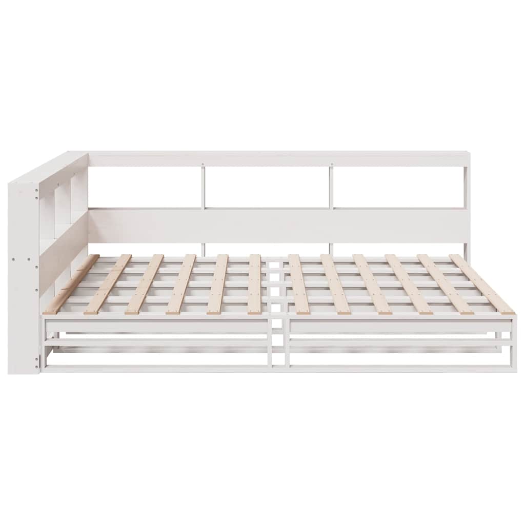 Lit bibliothèque sans matelas blanc 160x200 cm bois pin massif - XIOS
