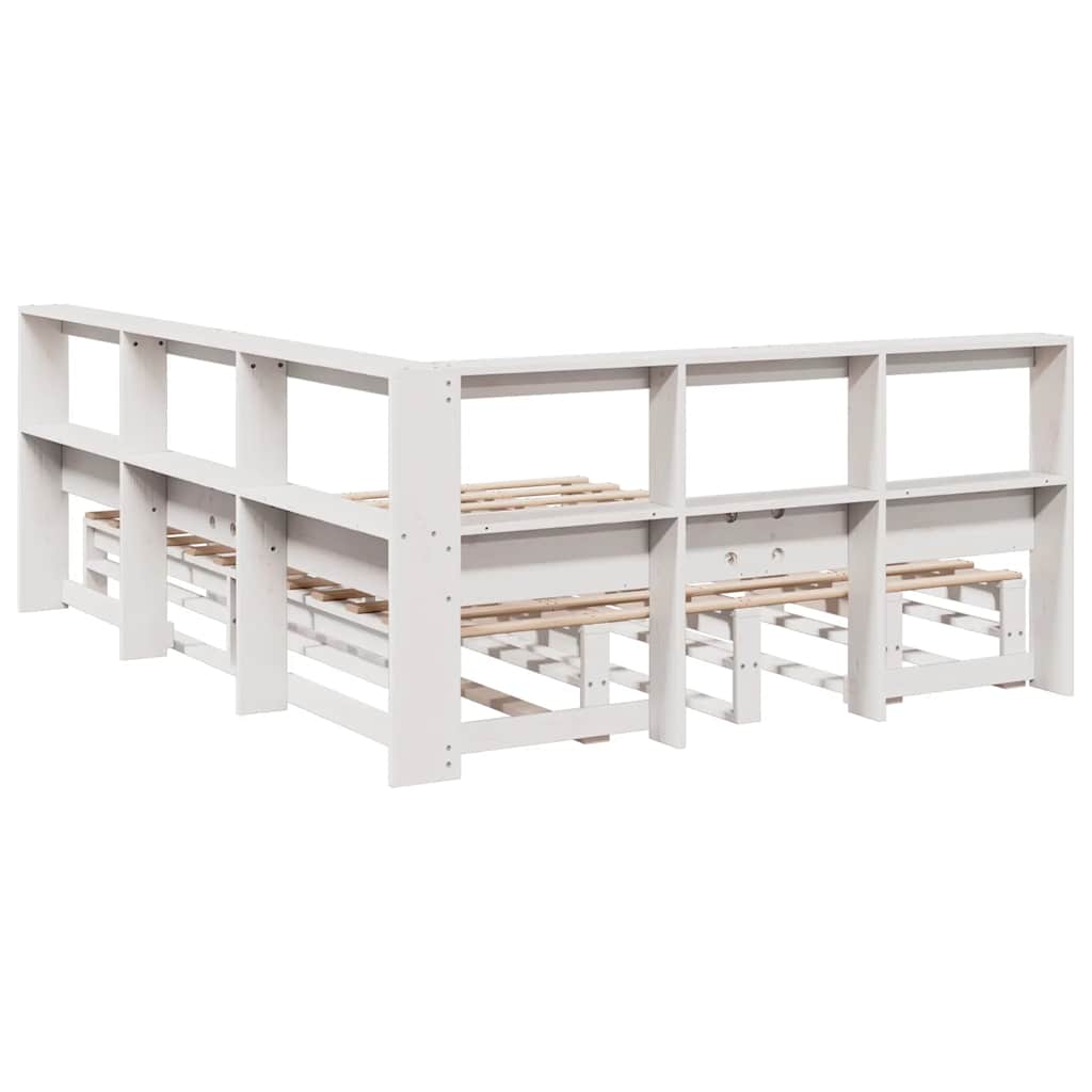 Lit bibliothèque sans matelas blanc 160x200 cm bois pin massif - XIOS
