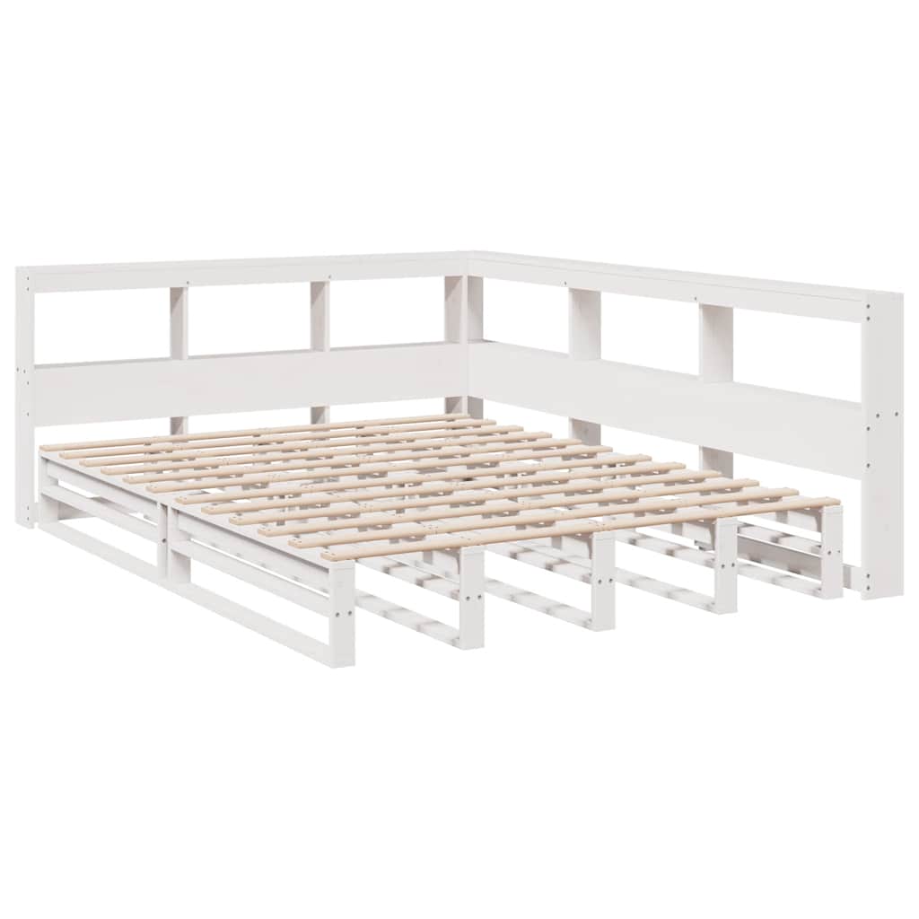 Lit bibliothèque sans matelas blanc 150x200 cm bois pin massif - XIOS