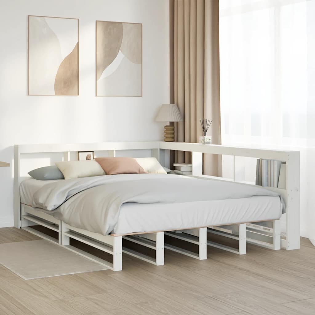 Lit bibliothèque sans matelas blanc 150x200 cm bois pin massif - XIOS