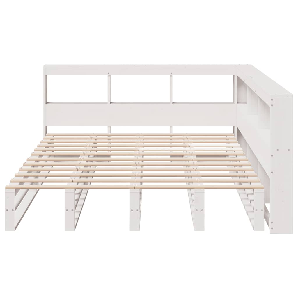 Lit bibliothèque sans matelas blanc 150x200 cm bois pin massif - XIOS
