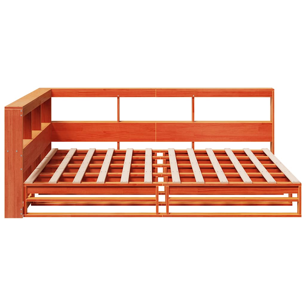 Lit bibliothèque sans matelas cire marron 150x200 cm pin massif - XIOS