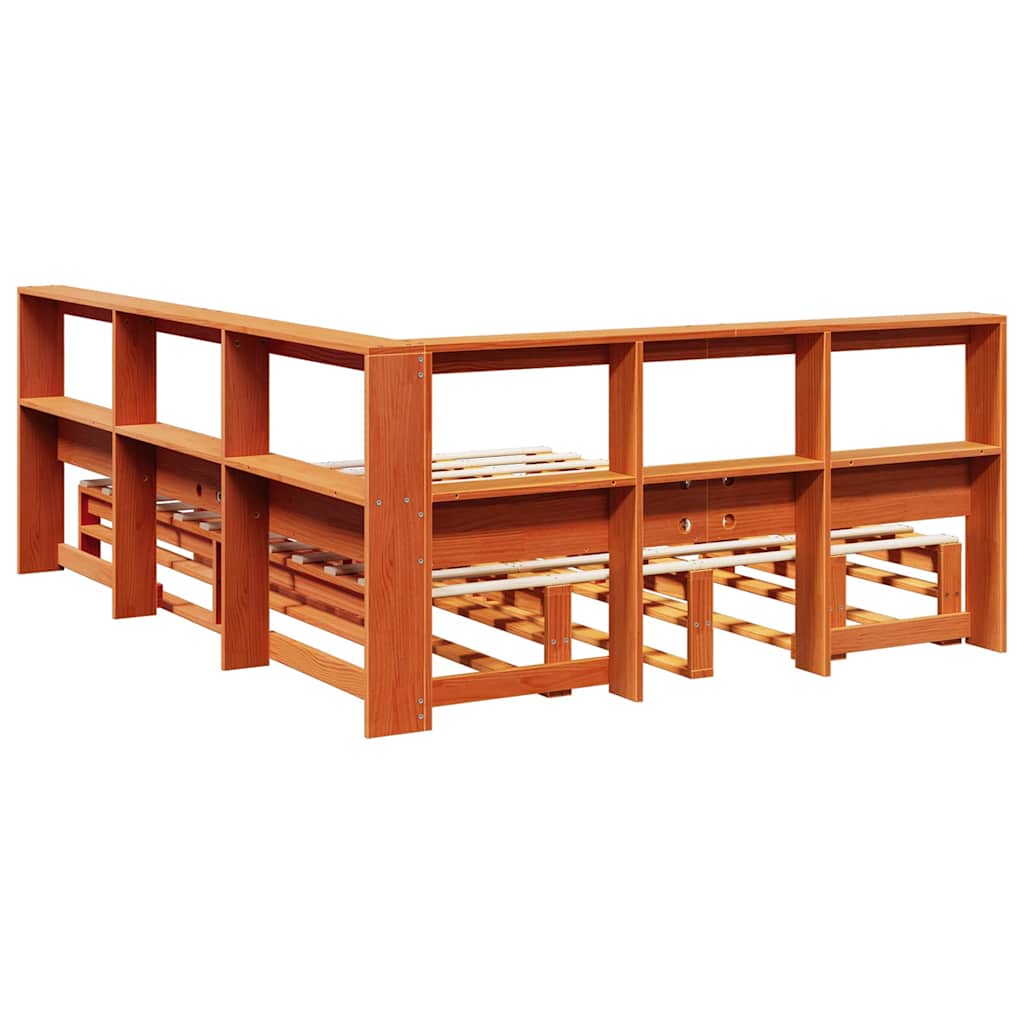 Lit bibliothèque sans matelas cire marron 150x200 cm pin massif - XIOS