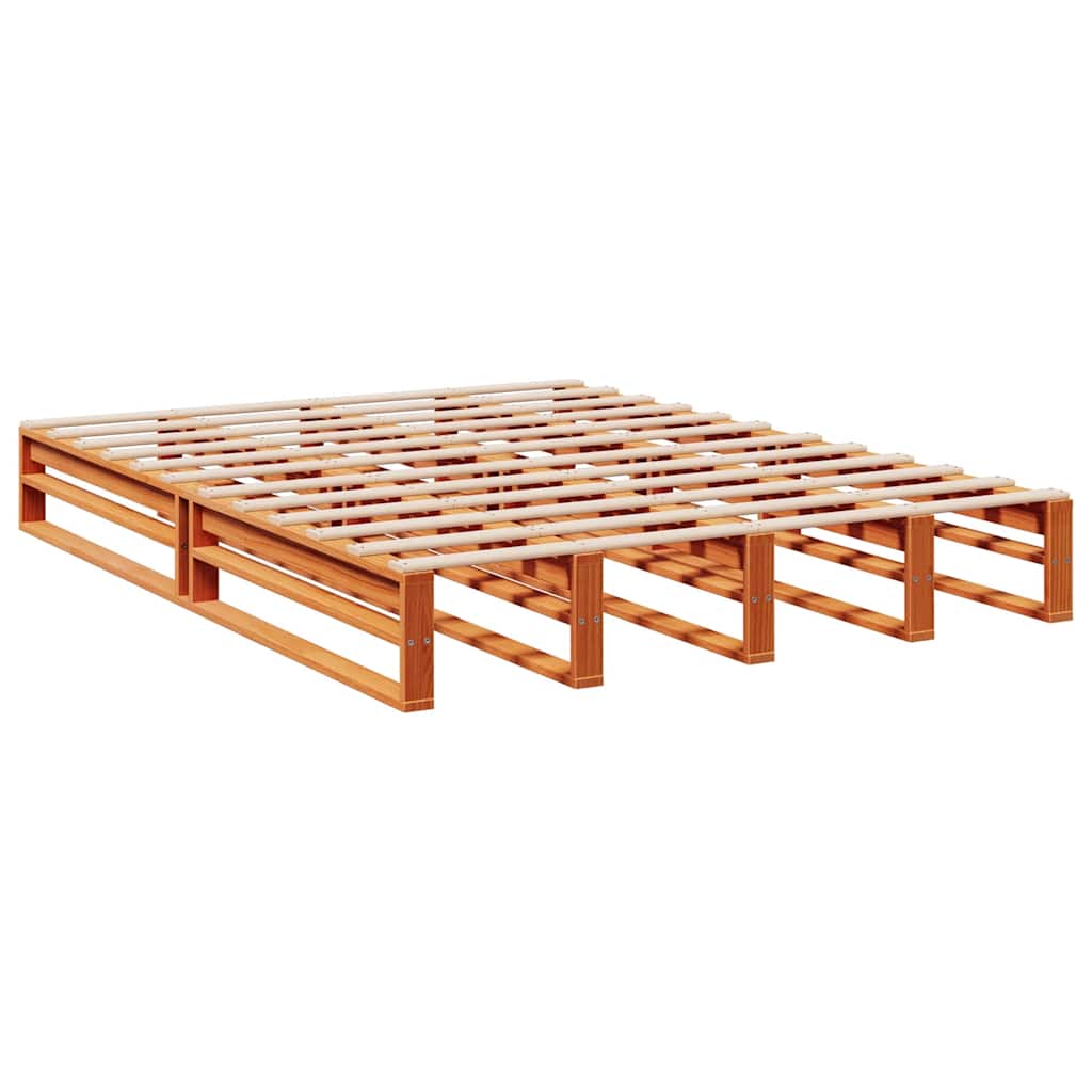 Lit bibliothèque sans matelas cire marron 150x200 cm pin massif - XIOS