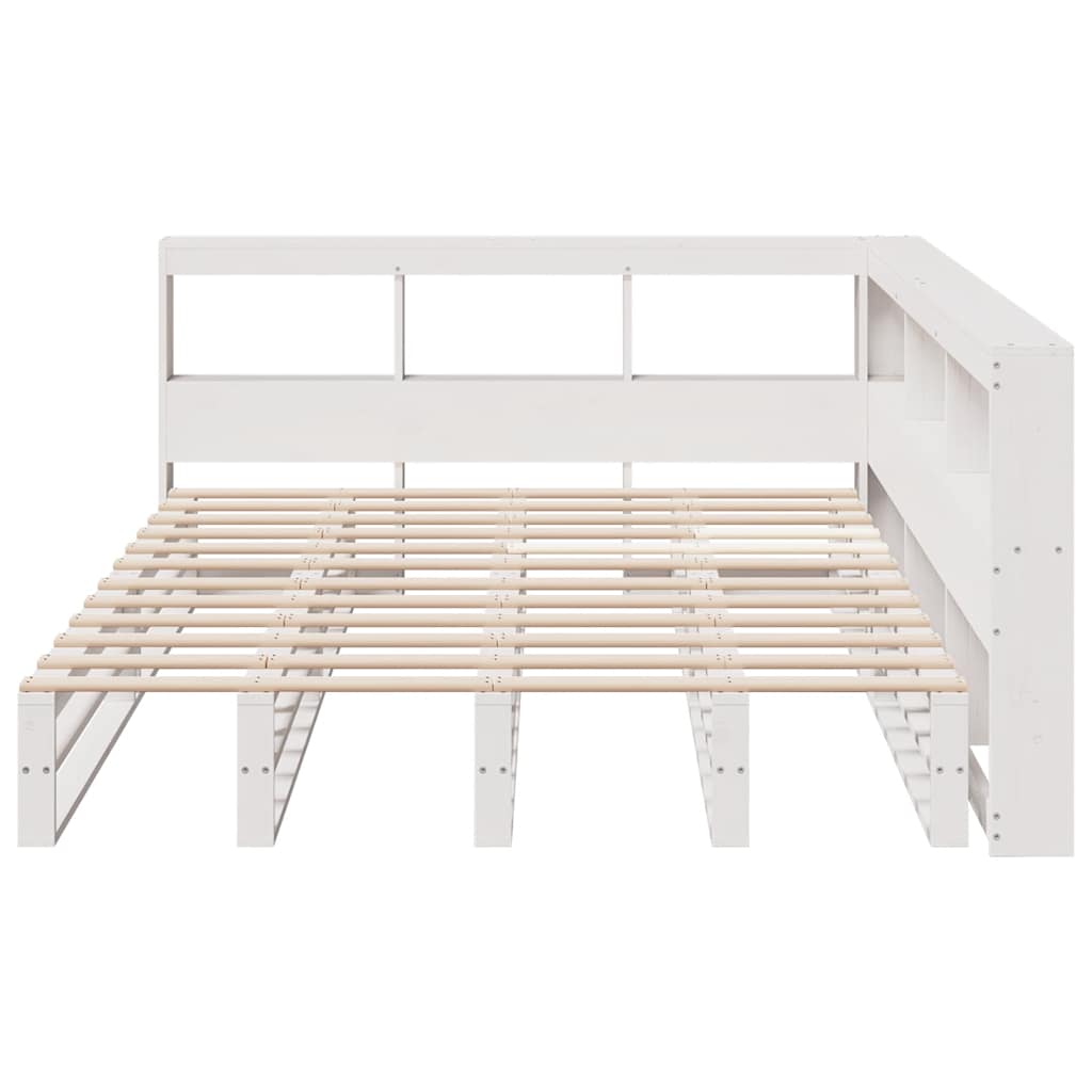 Lit bibliothèque sans matelas blanc 140x200 cm bois pin massif - XIOS