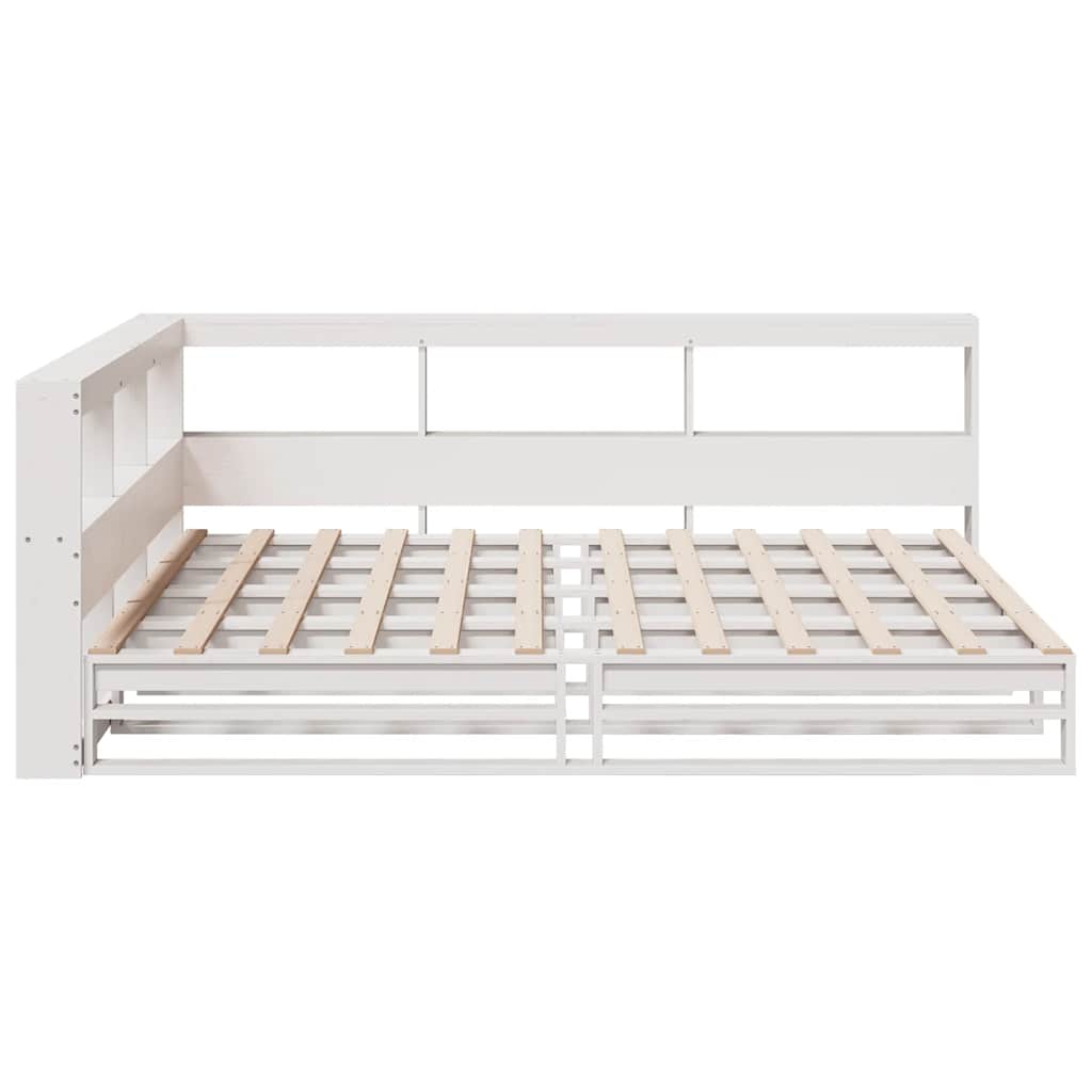 Lit bibliothèque sans matelas blanc 140x200 cm bois pin massif - XIOS