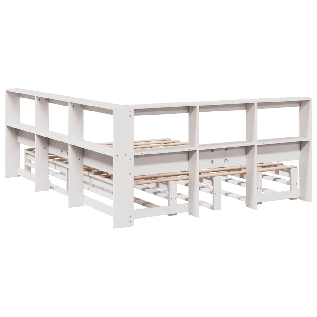 Lit bibliothèque sans matelas blanc 140x200 cm bois pin massif - XIOS