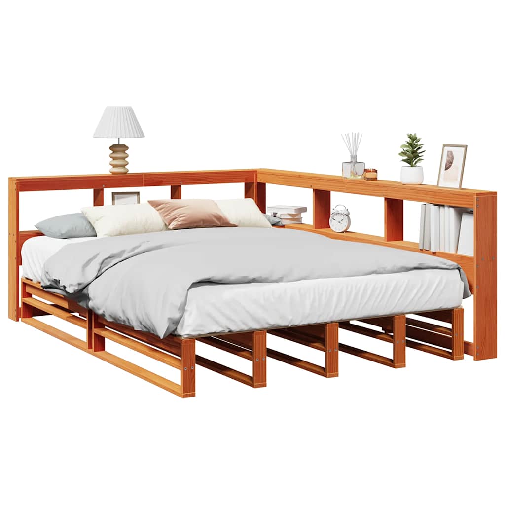 Lit bibliothèque sans matelas cire marron 140x200 cm pin massif - XIOS