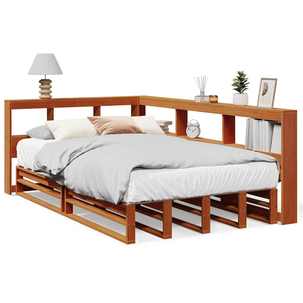 Lit bibliothèque sans matelas cire marron 120x200 cm pin massif - XIOS
