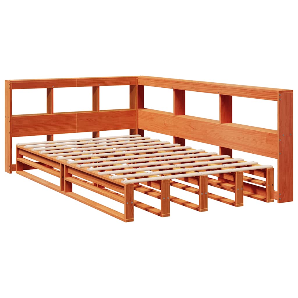 Lit bibliothèque sans matelas cire marron 120x200 cm pin massif - XIOS