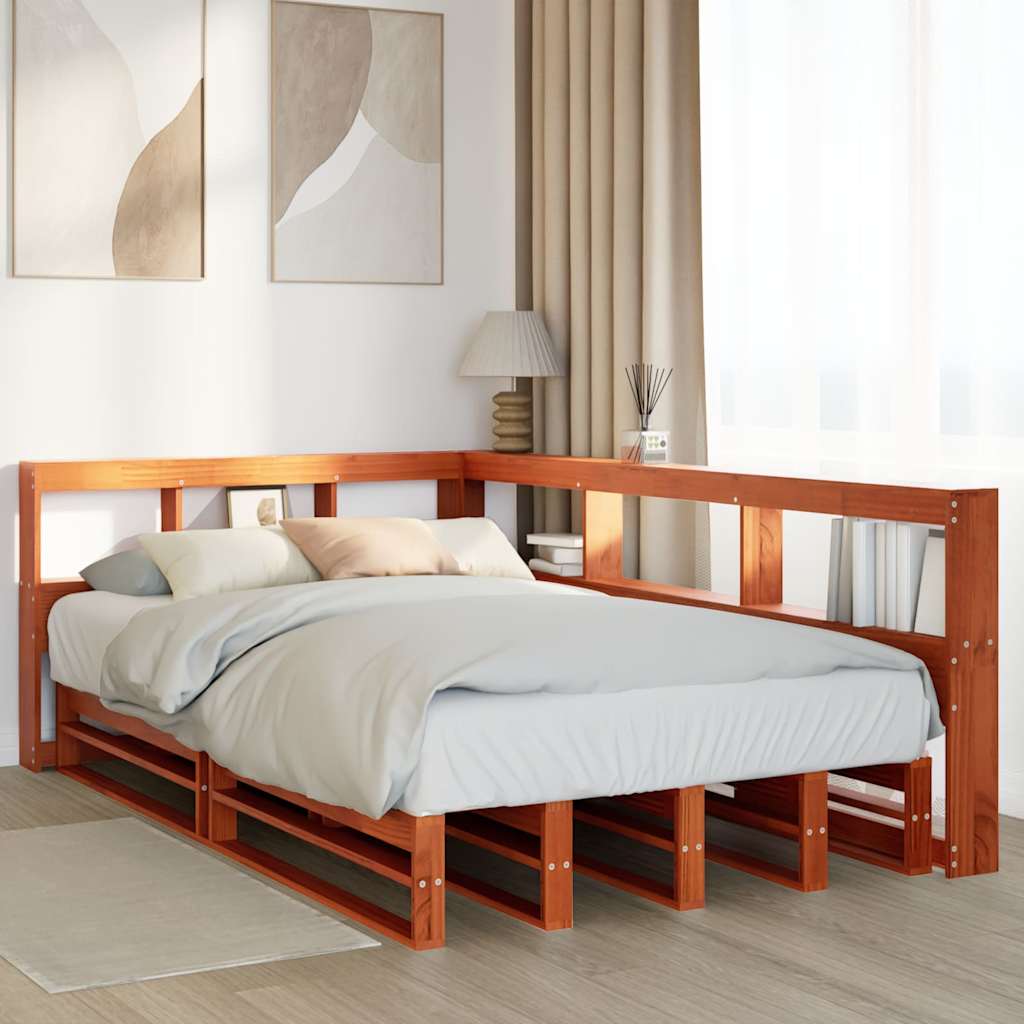 Lit bibliothèque sans matelas cire marron 120x200 cm pin massif - XIOS
