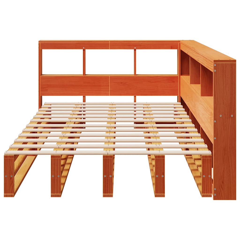 Lit bibliothèque sans matelas cire marron 120x200 cm pin massif - XIOS