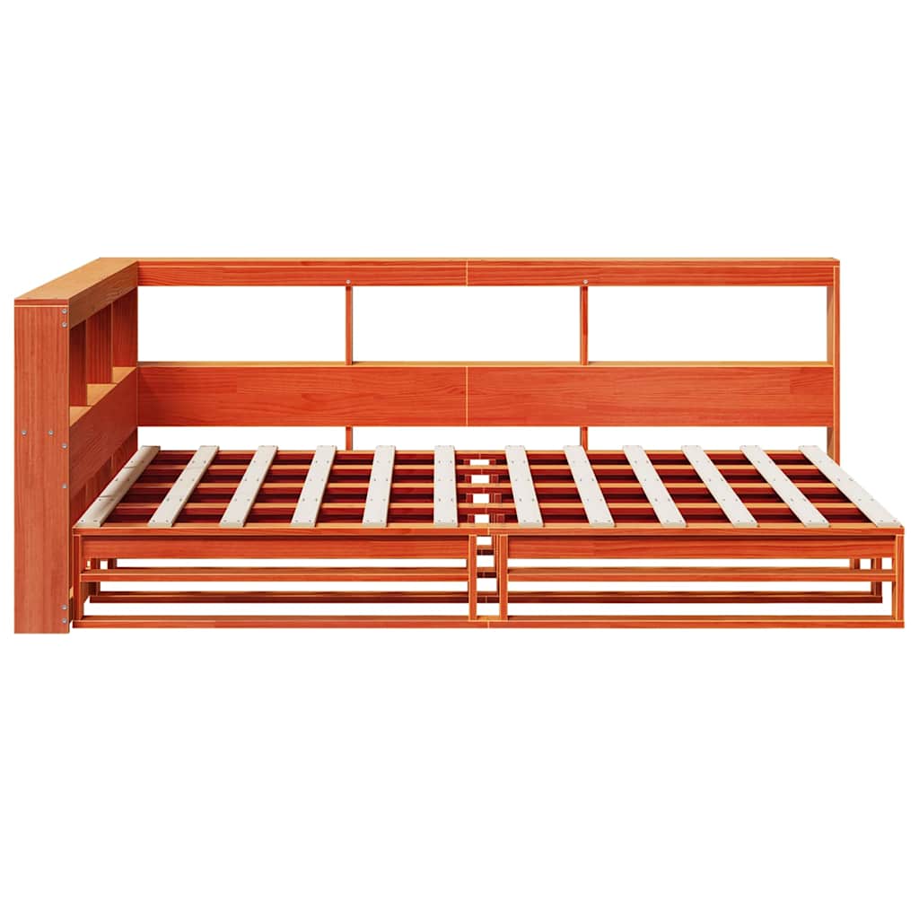 Lit bibliothèque sans matelas cire marron 120x200 cm pin massif - XIOS