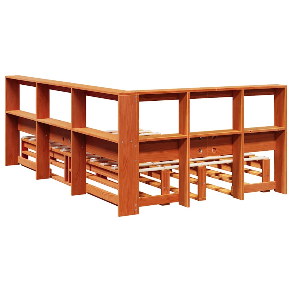 Lit bibliothèque sans matelas cire marron 120x200 cm pin massif - XIOS