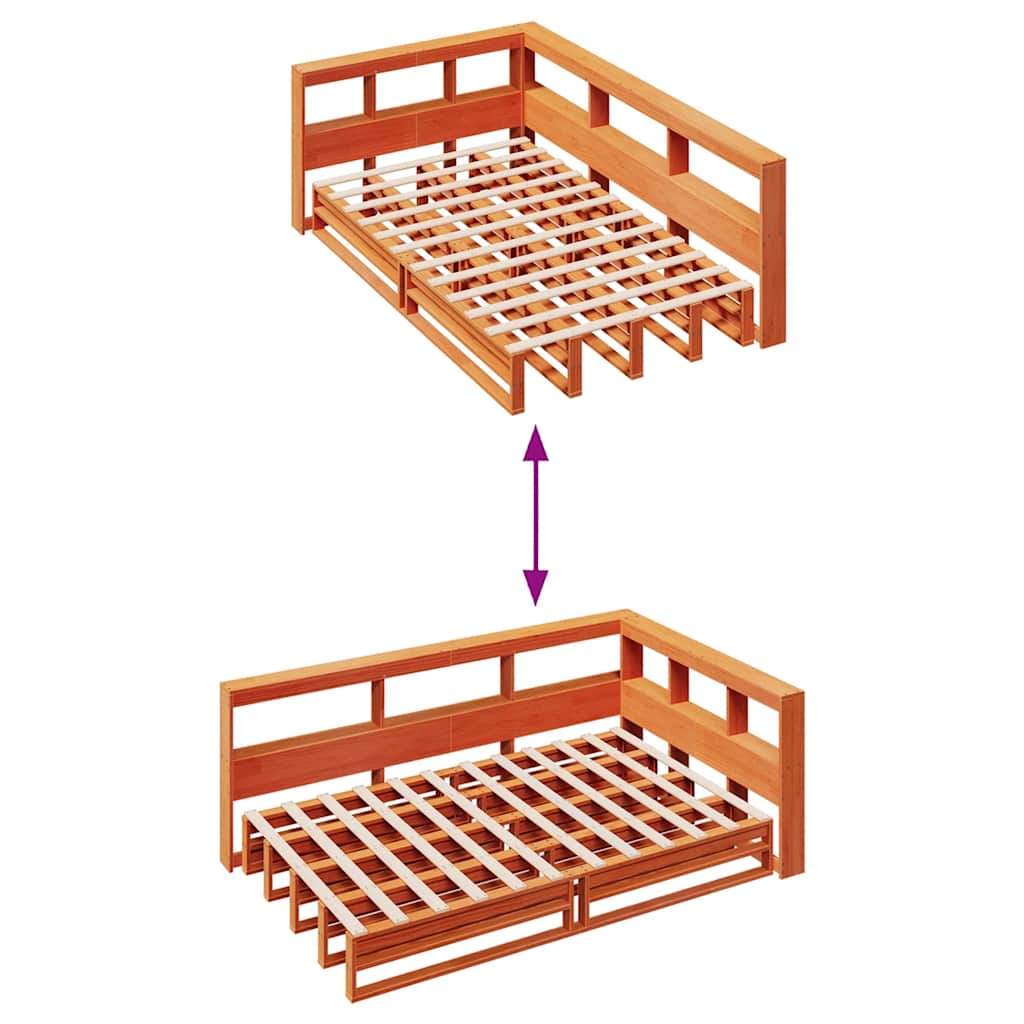 Lit bibliothèque sans matelas cire marron 120x200 cm pin massif - XIOS