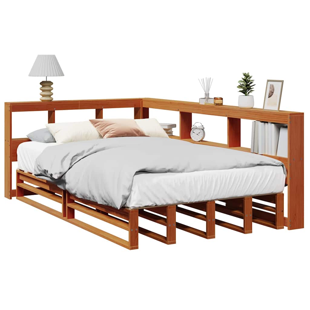 Lit bibliothèque sans matelas cire marron 120x200 cm pin massif - XIOS