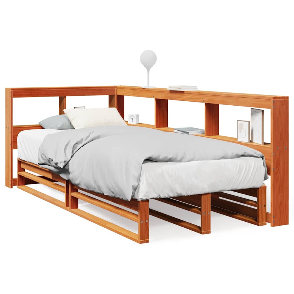Lit bibliothèque sans matelas cire marron 100x200 cm pin massif - XIOS
