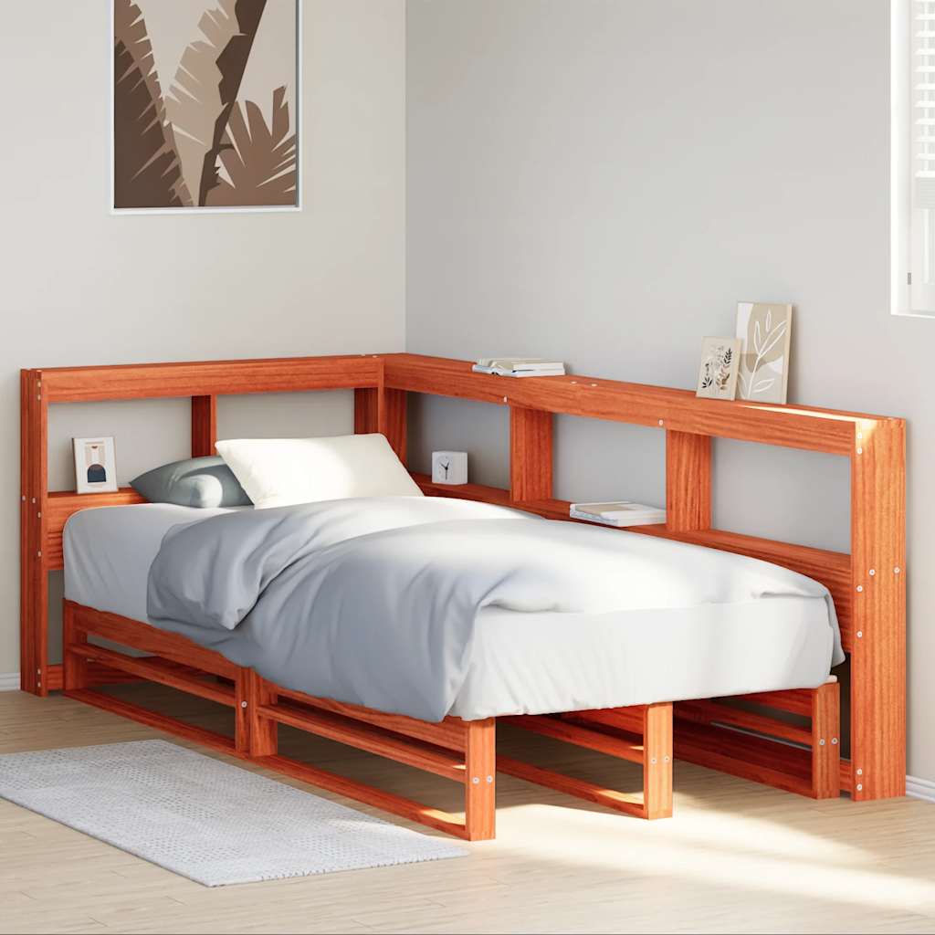 Lit bibliothèque sans matelas cire marron 100x200 cm pin massif - XIOS