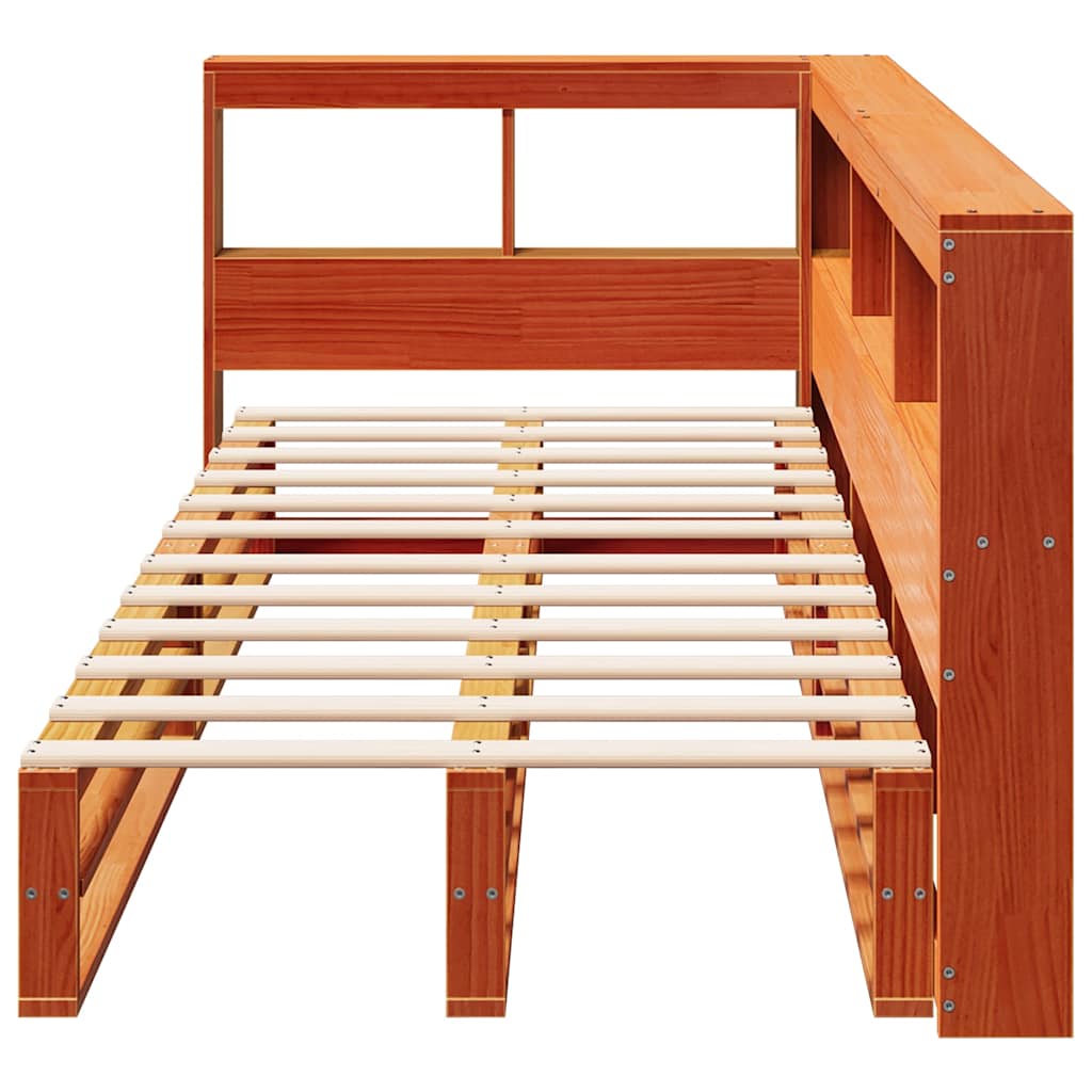 Lit bibliothèque sans matelas cire marron 100x200 cm pin massif - XIOS