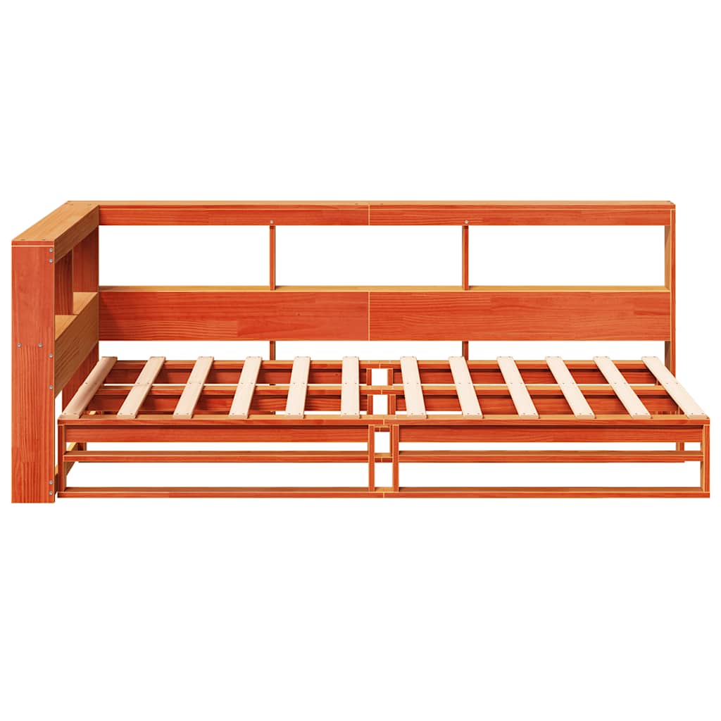 Lit bibliothèque sans matelas cire marron 100x200 cm pin massif - XIOS