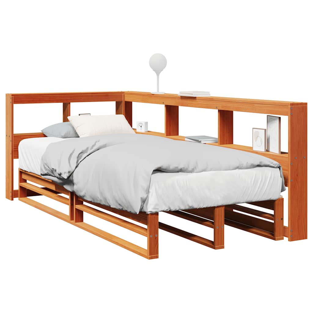 Lit bibliothèque sans matelas cire marron 100x200 cm pin massif - XIOS