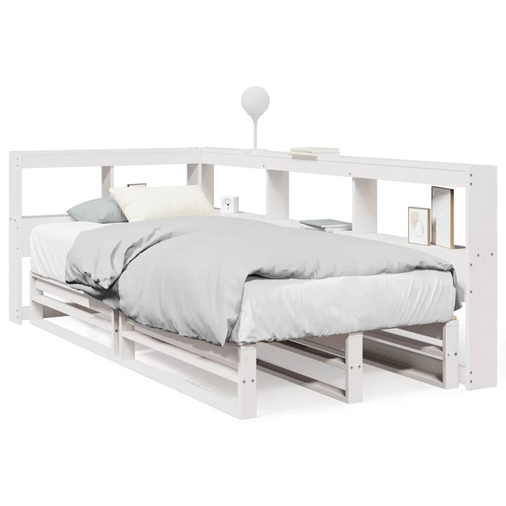 Lit bibliothèque sans matelas blanc 90x200cm bois de pin massif - XIOS