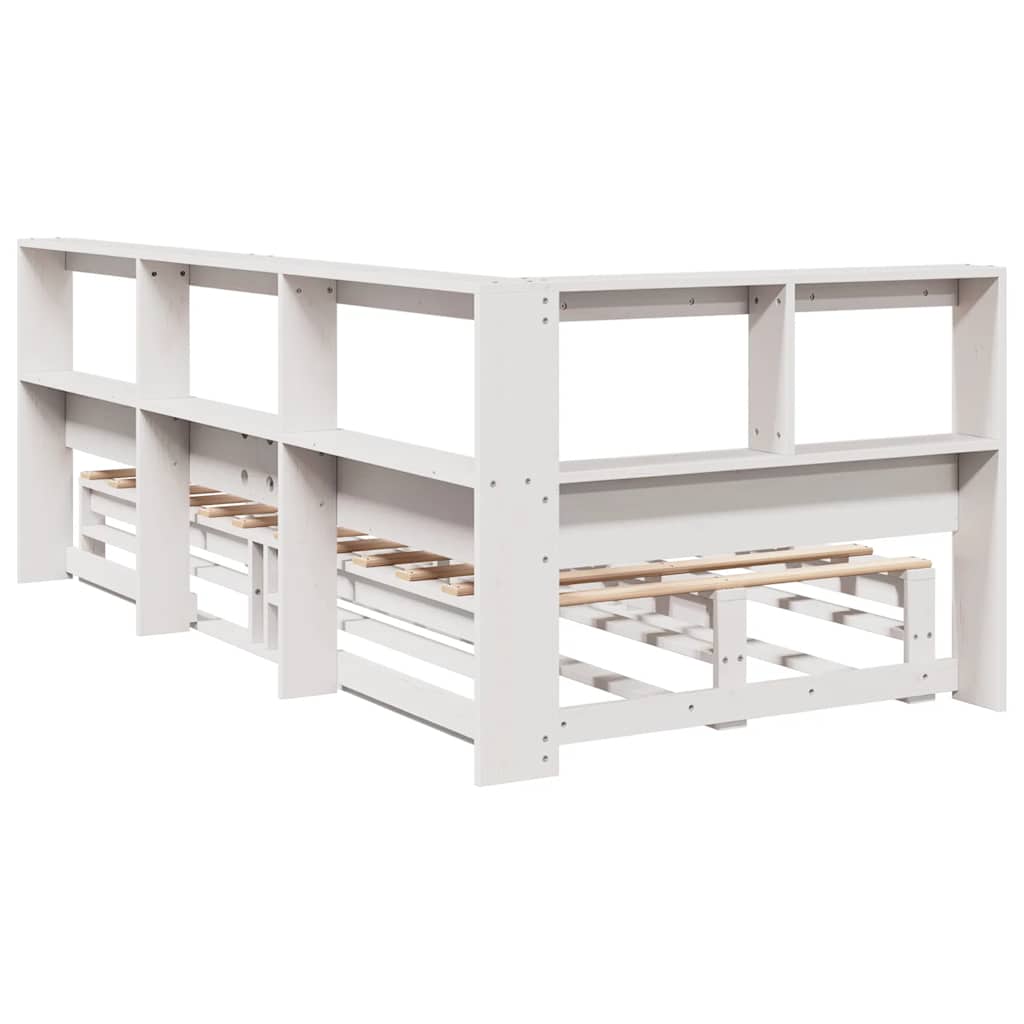 Lit bibliothèque sans matelas blanc 90x200cm bois de pin massif - XIOS