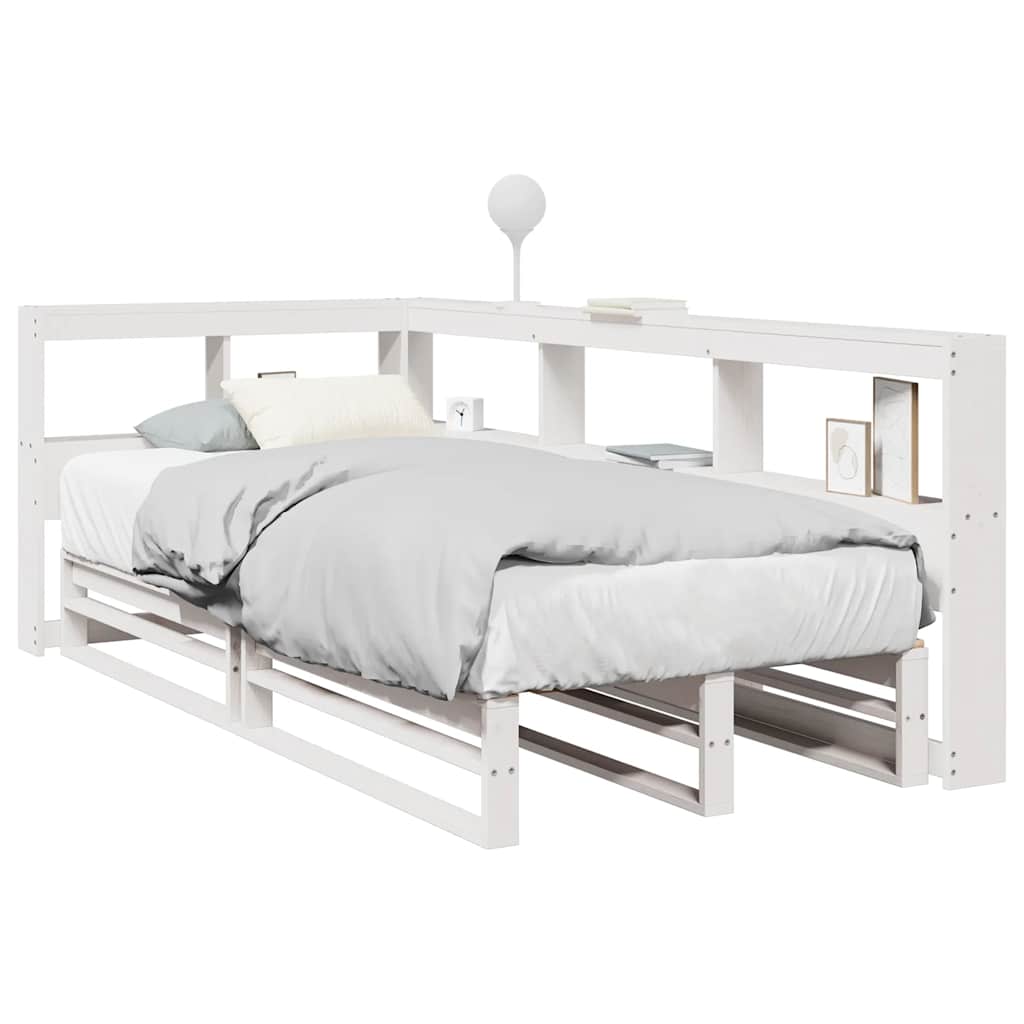 Lit bibliothèque sans matelas blanc 90x200cm bois de pin massif - XIOS
