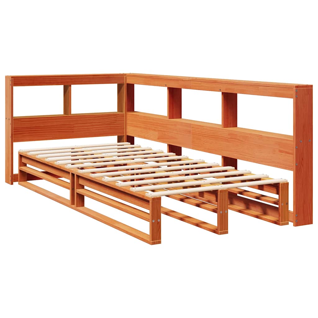 Lit bibliothèque sans matelas cire marron 90x200 cm pin massif - XIOS