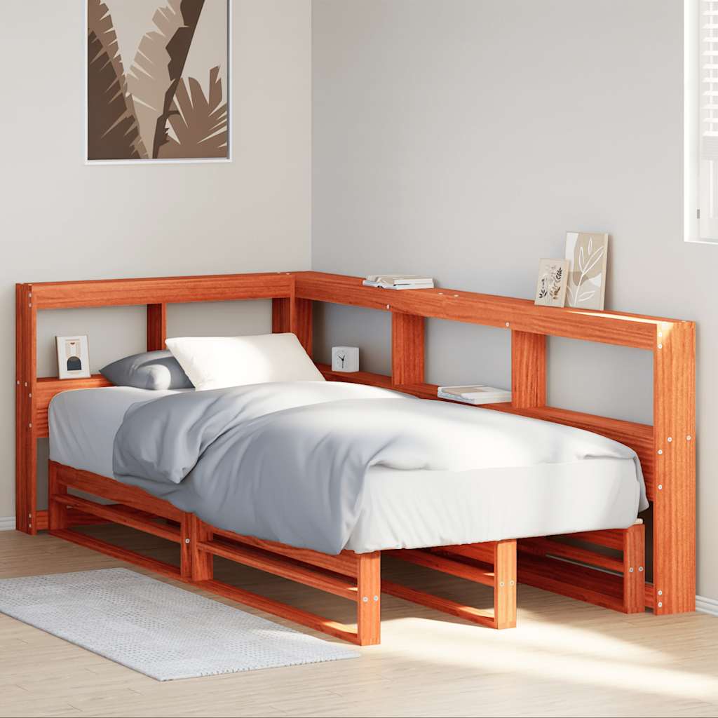 Lit bibliothèque sans matelas cire marron 90x200 cm pin massif - XIOS