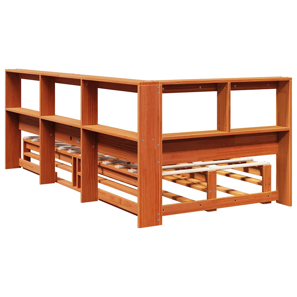 Lit bibliothèque sans matelas cire marron 90x200 cm pin massif - XIOS